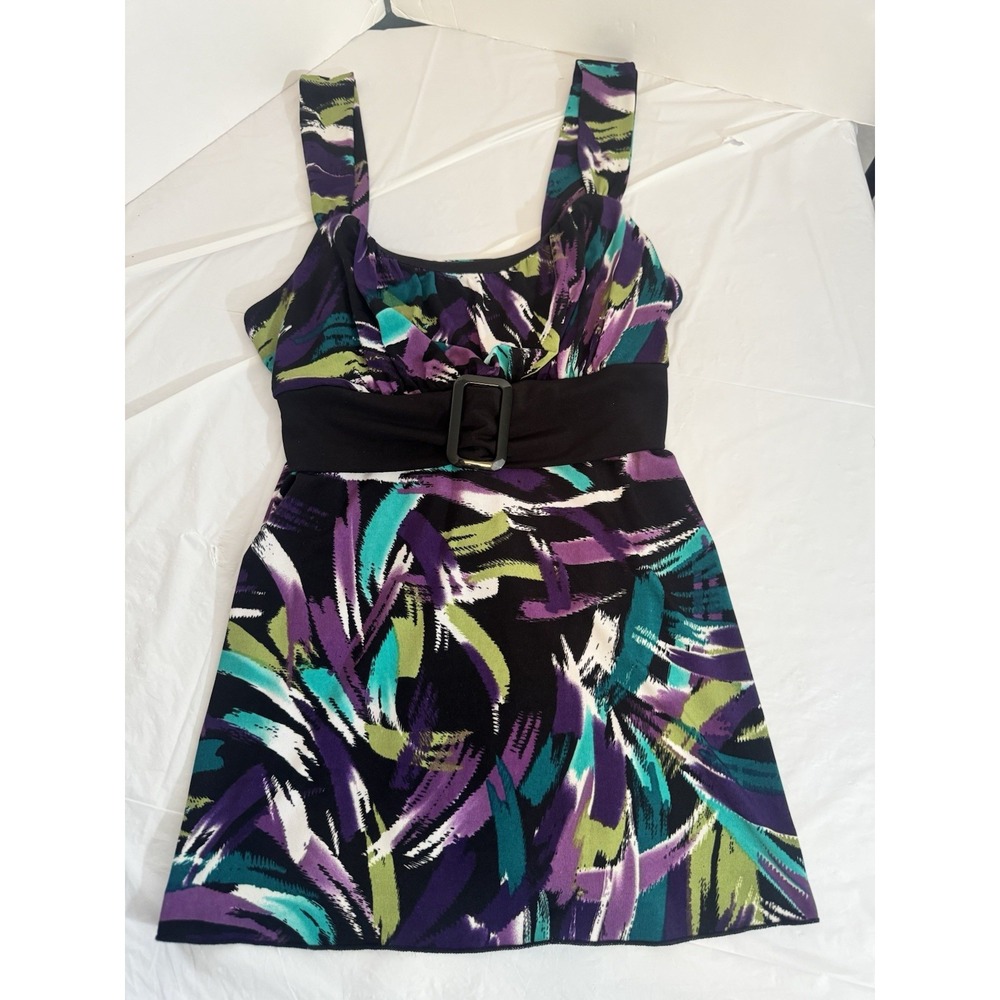 Y2K IZ Byer California Top S Abstract Buckle Cowl Neck Purple Teal Made USA